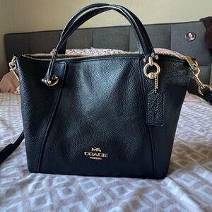 Coach Black Leather Tote with Gold Accents